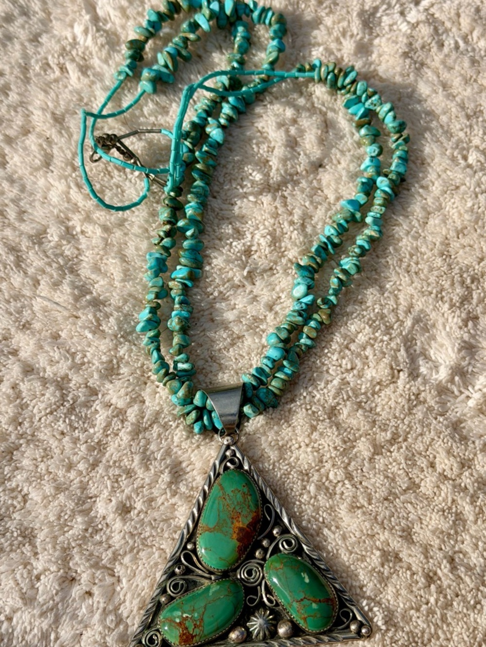 Genuine Turquoise/Nickle Silver Pendant Necklace, Artist Stamped